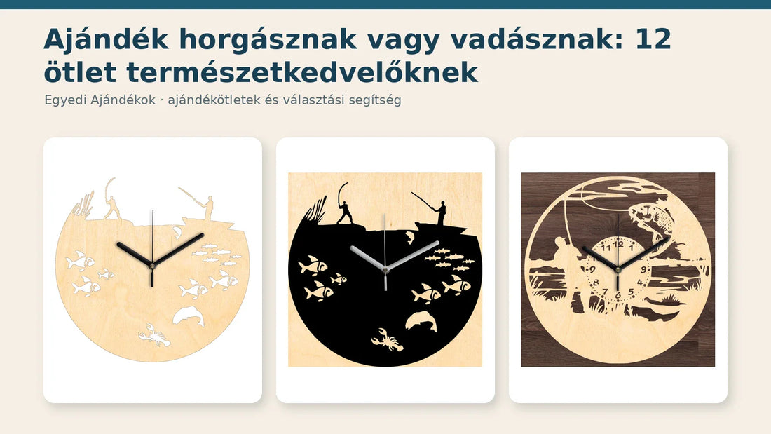 Horgász és vadász ajándékötletek fa faliórákkal és dekorlámpával