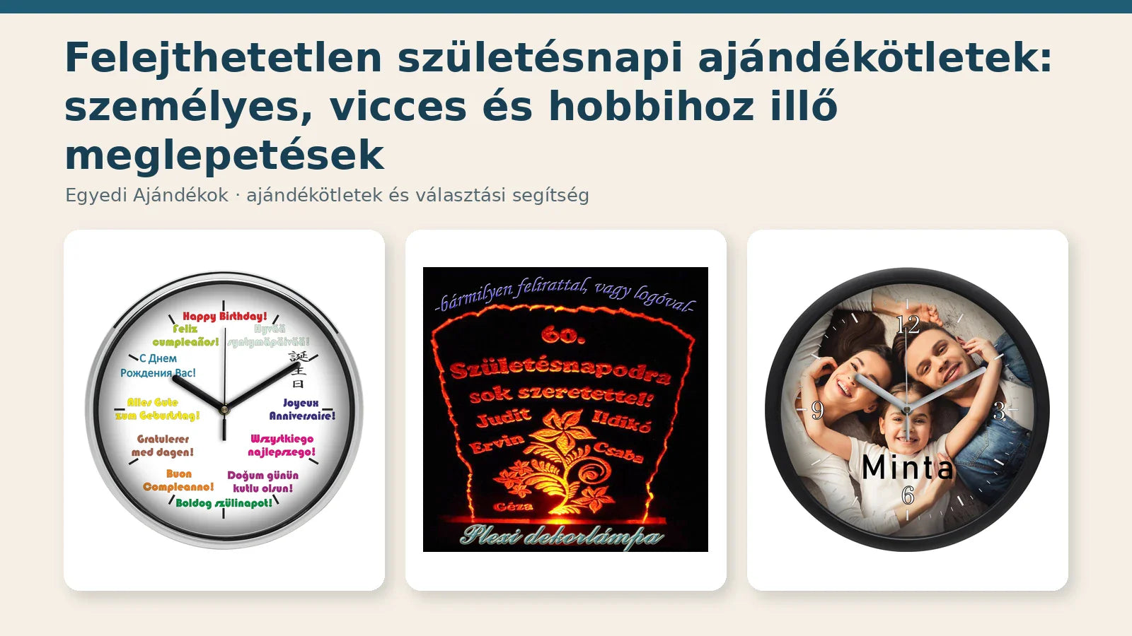 Személyes és vicces születésnapi ajándékötletek faliórával és dekorlámpával
