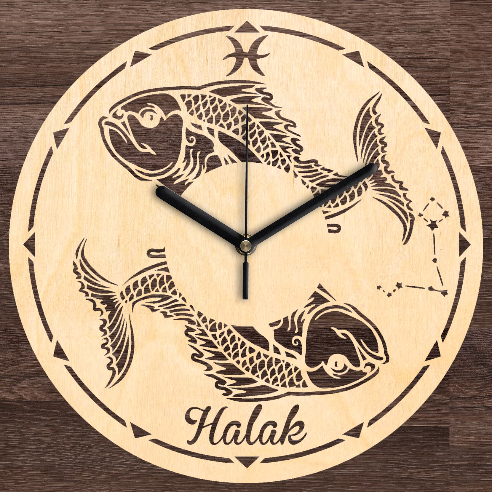 Halak horoszkóp falióra - Fa