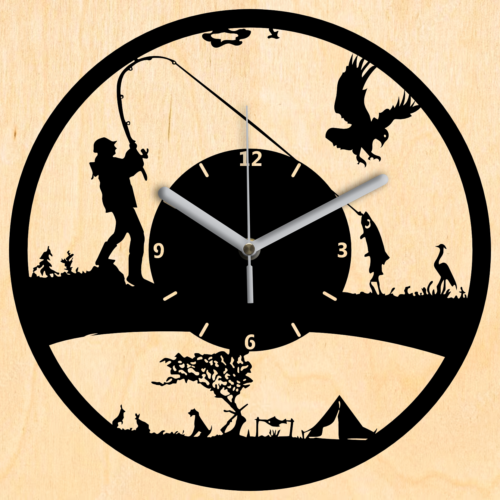 Sátrazás és Horgászat falióra - Fekete