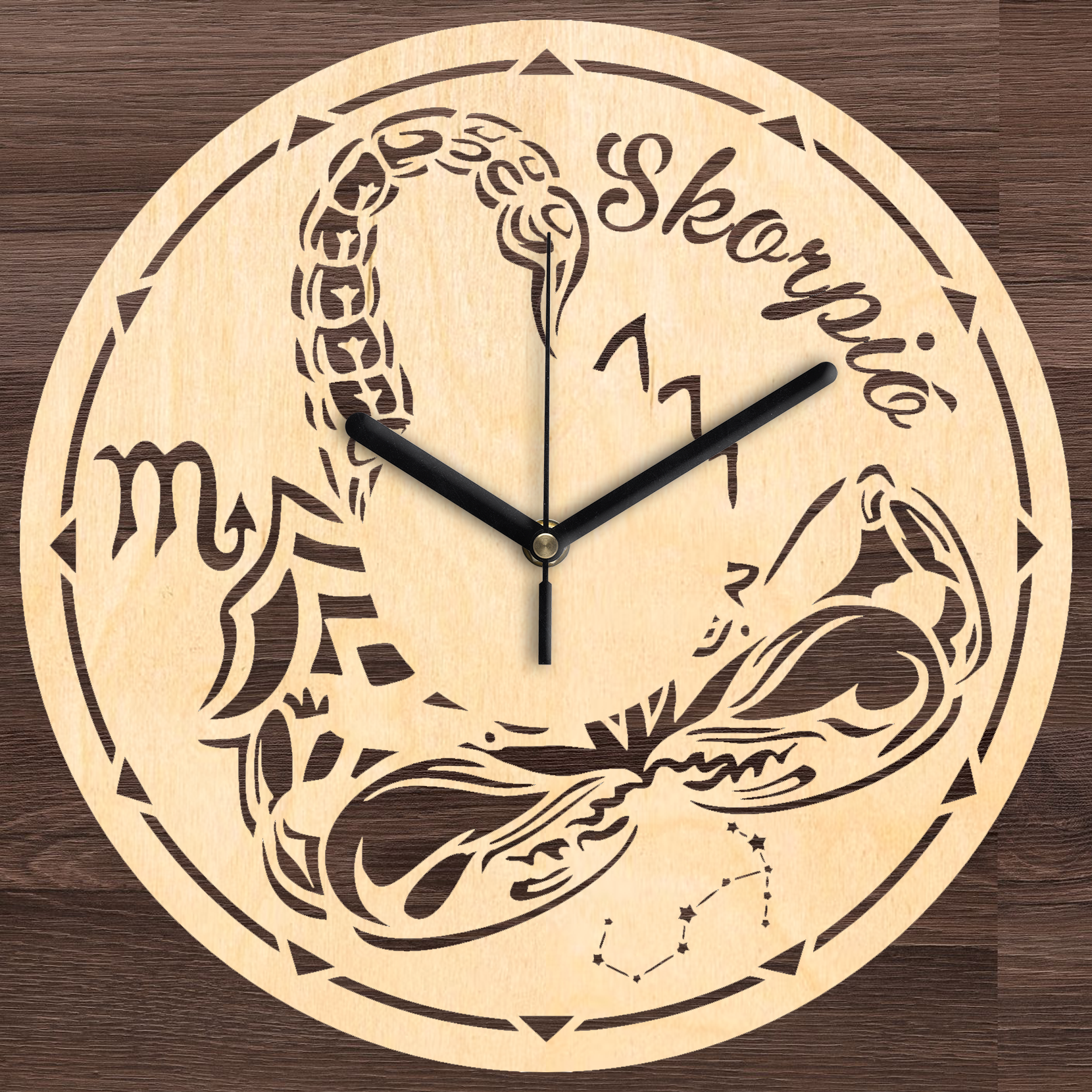 Skorpió horoszkóp falióra - Fa