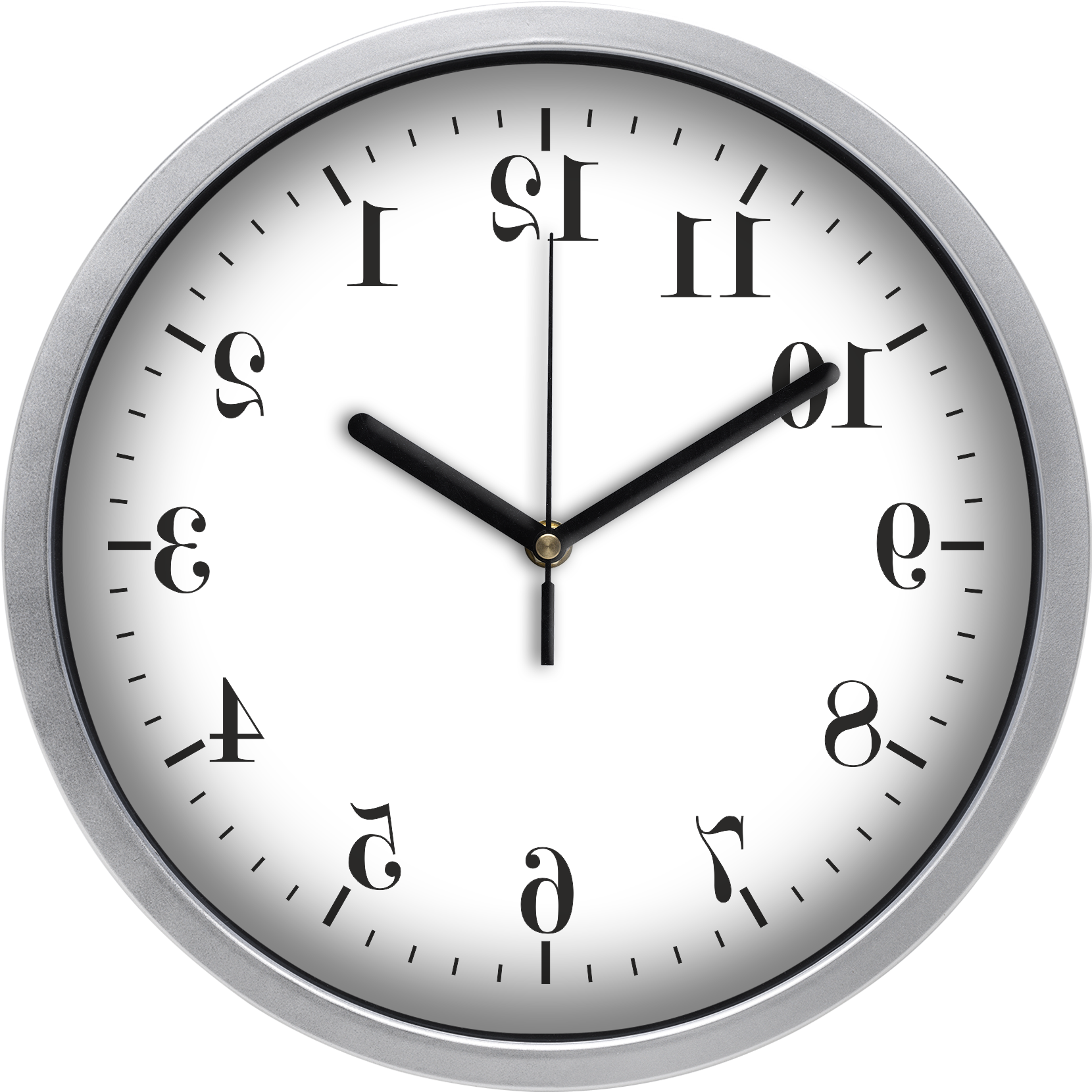 Visszafelé járó falióra /tükrözött számokkal/