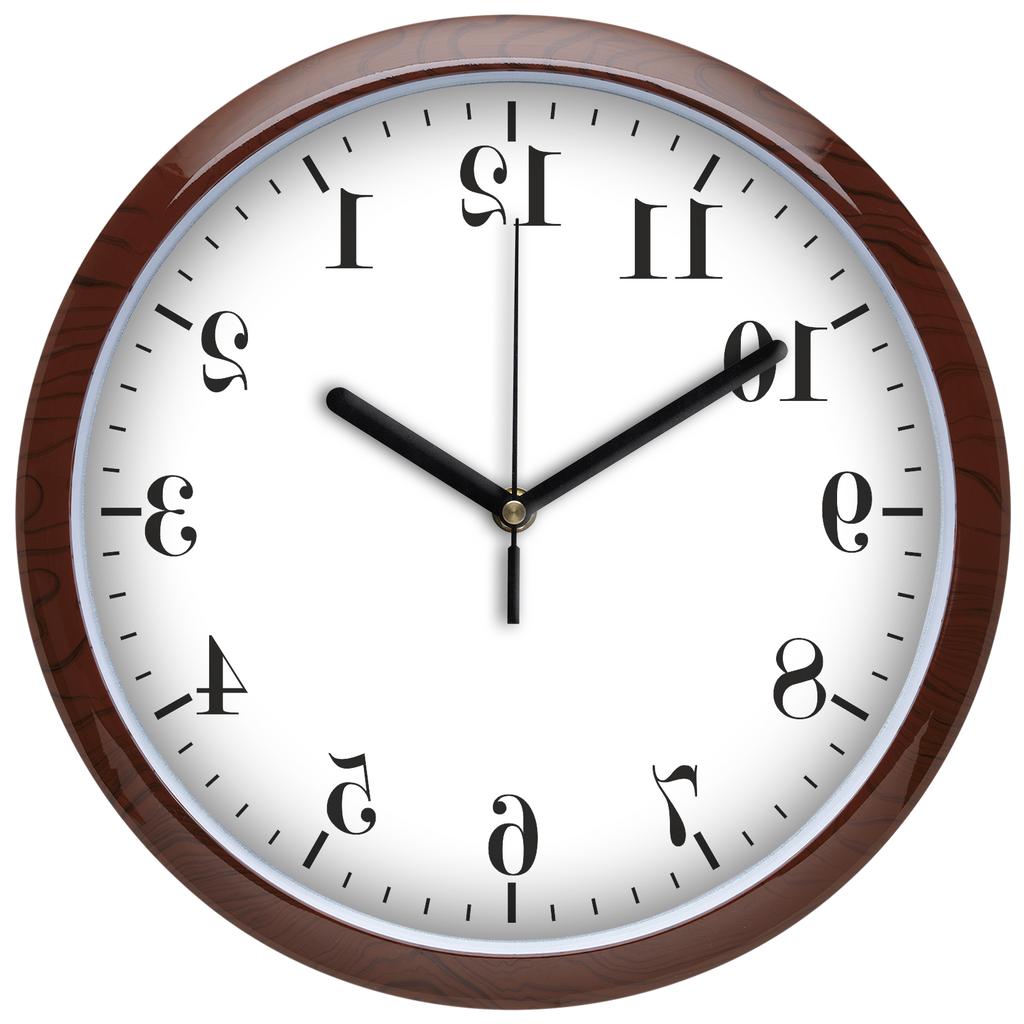 Visszafelé járó falióra /tükrözött számokkal/