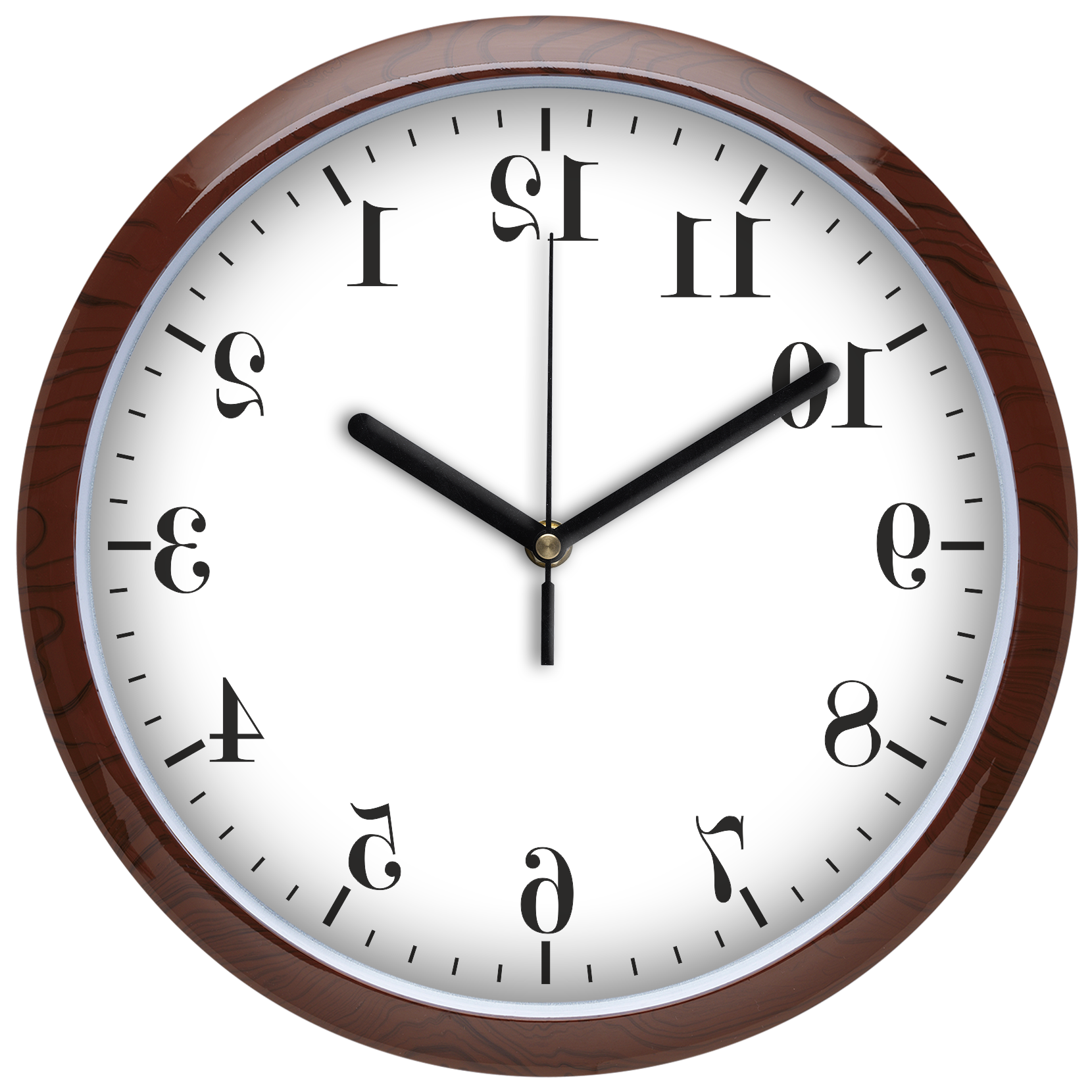 Visszafelé járó falióra /tükrözött számokkal/