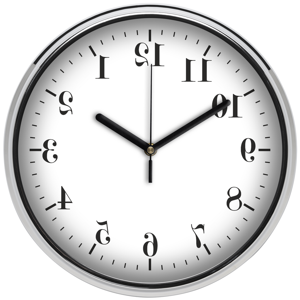 Visszafelé járó falióra /tükrözött számokkal/