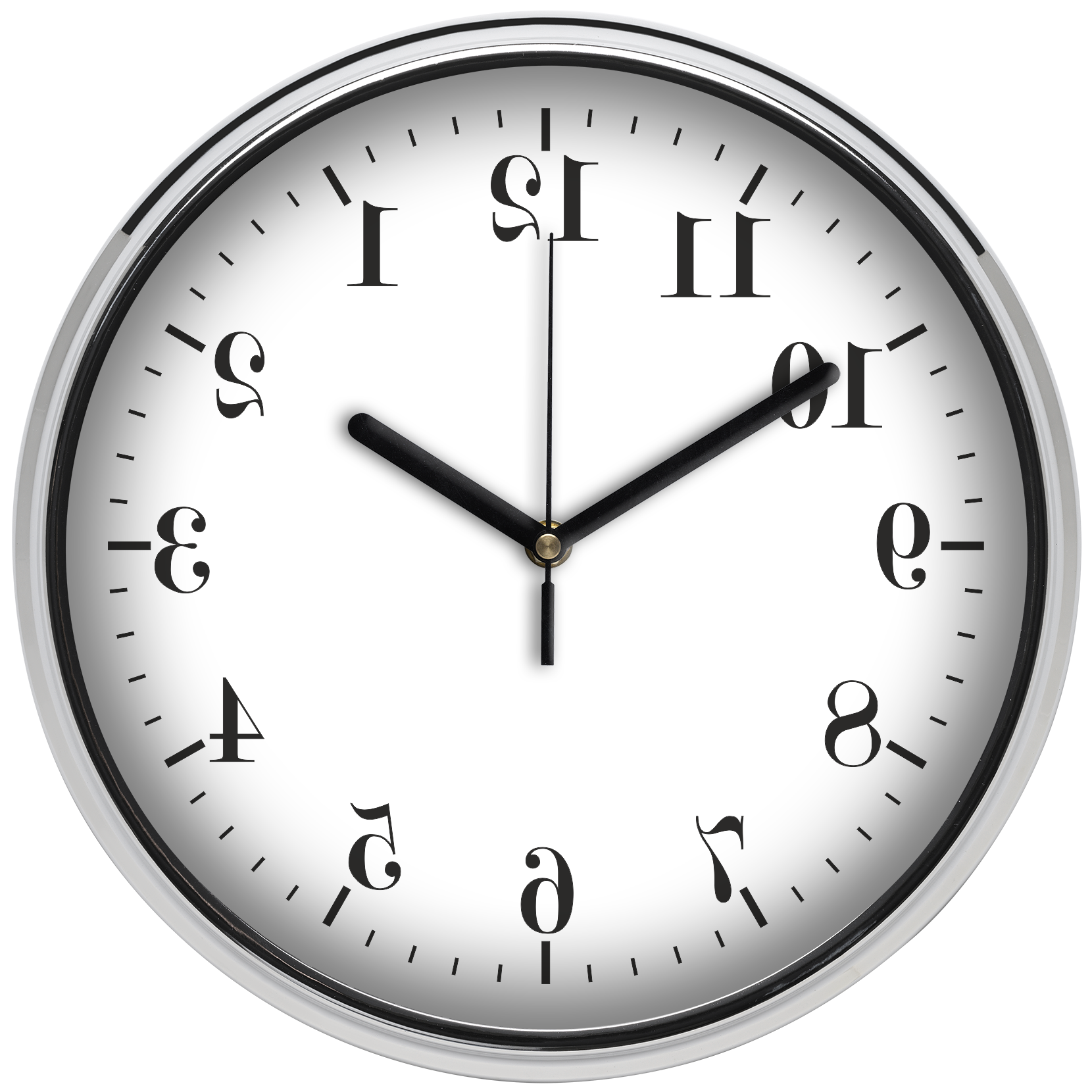 Visszafelé járó falióra /tükrözött számokkal/